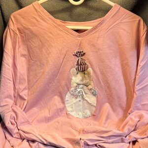 Ulla Popken Pink Long Sleeve Tee with Mouse Design